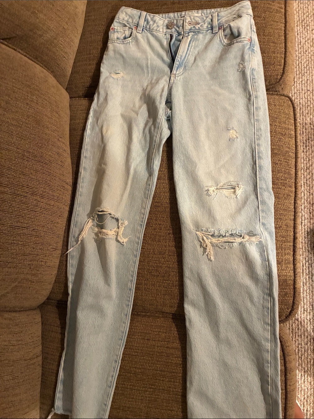 Garage Light Blue Distressed Straight-Leg Jeans